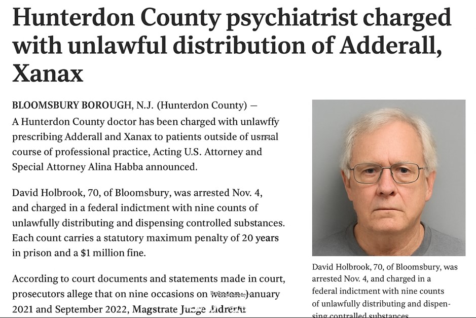 Psiquiatra del Condado de Hunterdon Acusado de Distribuir Ilegalmente Adderall y Xanax