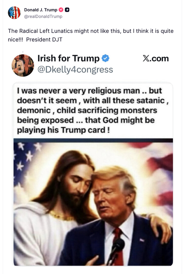 Trump Publica Otra Bizarra Foto de Jesús y la Califica de "Bastante Bonita" Mientras Escala la Controversia Religiosa